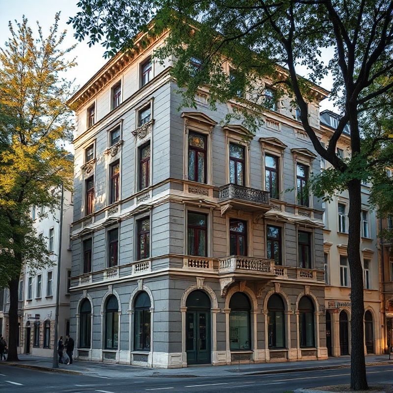 Fațada elegantă a unei clădiri de la începutul secolului XX pe un bulevard din Iași